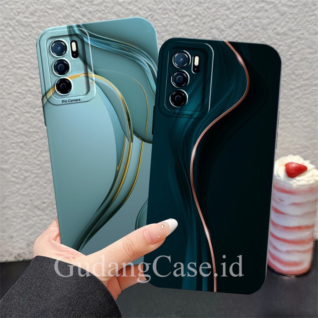 Softcase Hp Oppo A16 / A54s case Pelindung Camera Motif Gelombang Gold