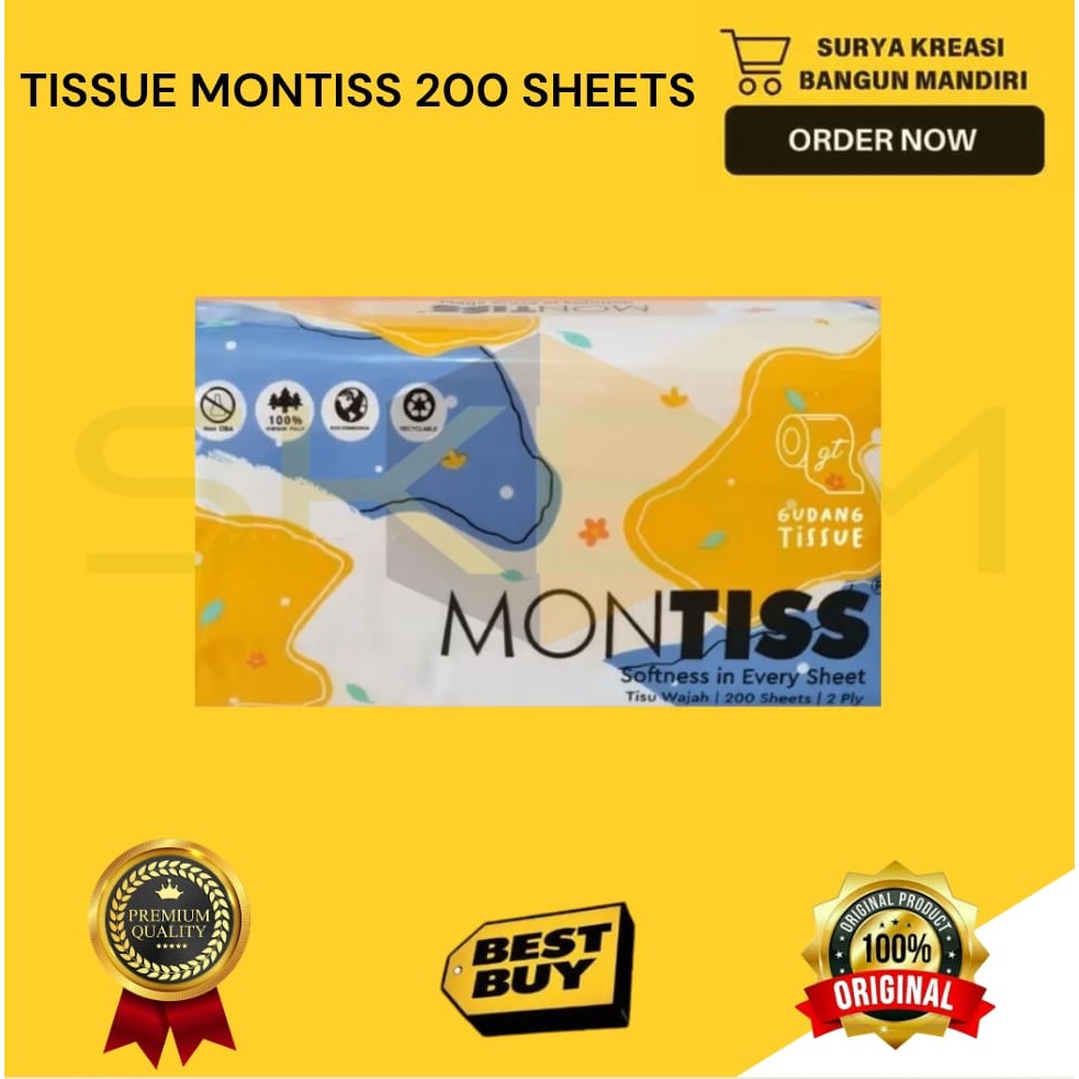 TISSUE MONTISS 200 SHEETS - TISU MONTISS - MONTISS 200S - MONTISS FACIAL TISSUE - TISSUE HALUS LEMBU