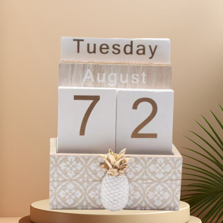 

Wooden Flip Desk Blocks Calendar Perpetual Plank Table Calendar Display For Home Office Decoration