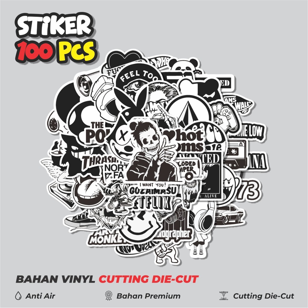 

Terbaru! 50 pcs Stiker Aesthetic Black And White Brand Distro Versi 6 Dekorasi Lucu Kreatif untuk Notebook, Skateboard, HP