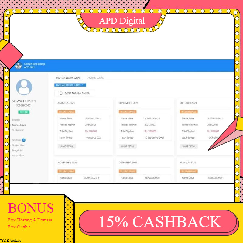 Source code Pembayaran SPP Sekolah Berbasis Web dengan Payment Gateway Midtrans APD