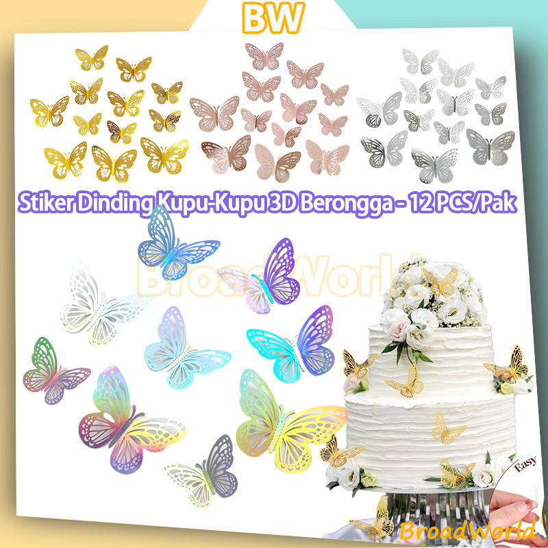 

BW 12pcs Dekorasi Kupu-Kupu Berongga 3D Dekorasi Dinding Stiker Kupu-Kupu Logam Ruang Tamu Melamun yang Kreatif dan Indah