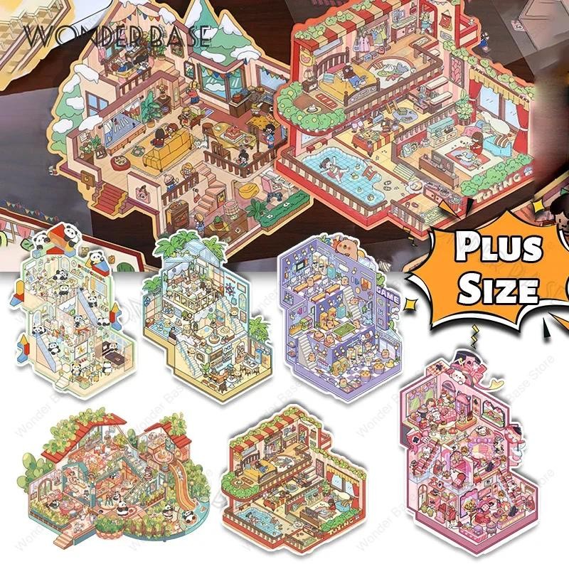 

3D Plus Size Scene Stickers Landscape Sticker DIY Pocket Cabin Scene Stacking and Pasting Festival Gift for Kid Child Student