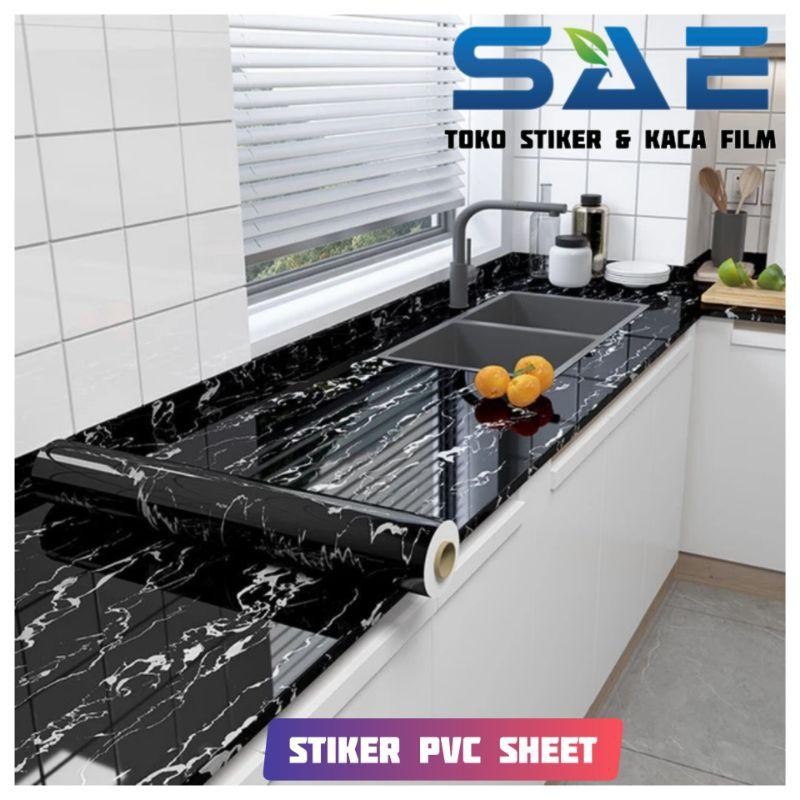 Wallpaper Pvc Sticker Dapur Motif Marmer Hitam Pelapis Dinding Meja Kompor Keramik Lantai L-120Cm
