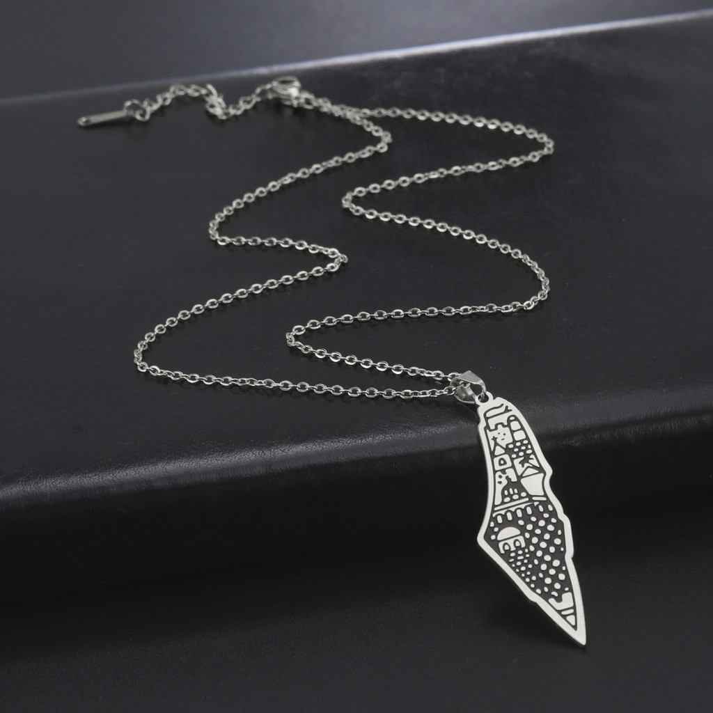 Kalung perhiasan diolesi liontin pola arsitektur peta Israel