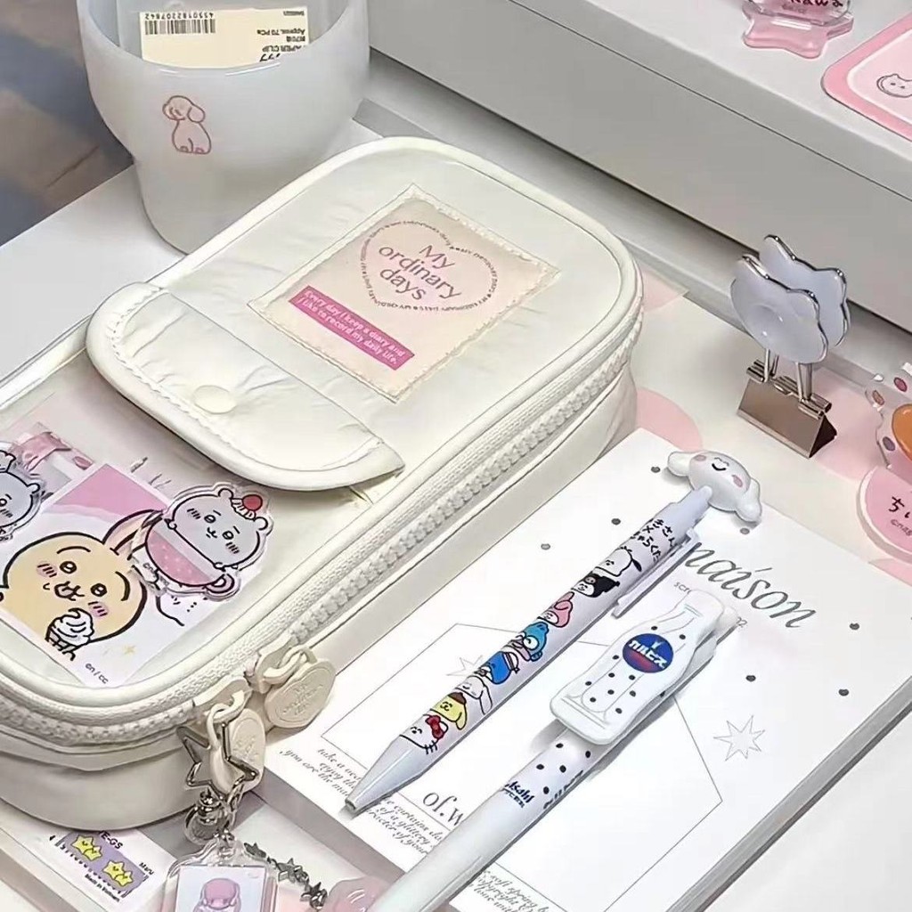 

1 Piece Retro Student Pencil Case Vintage American Style Pencil Bag High Capacity Gray Blue Color Stationery Storage Bag School