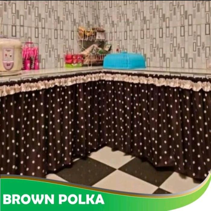 PAKET HEMAT 85rb dpt 6pcs gorden kolong dapur bahan kain Curtain - brown polka  PROMO 