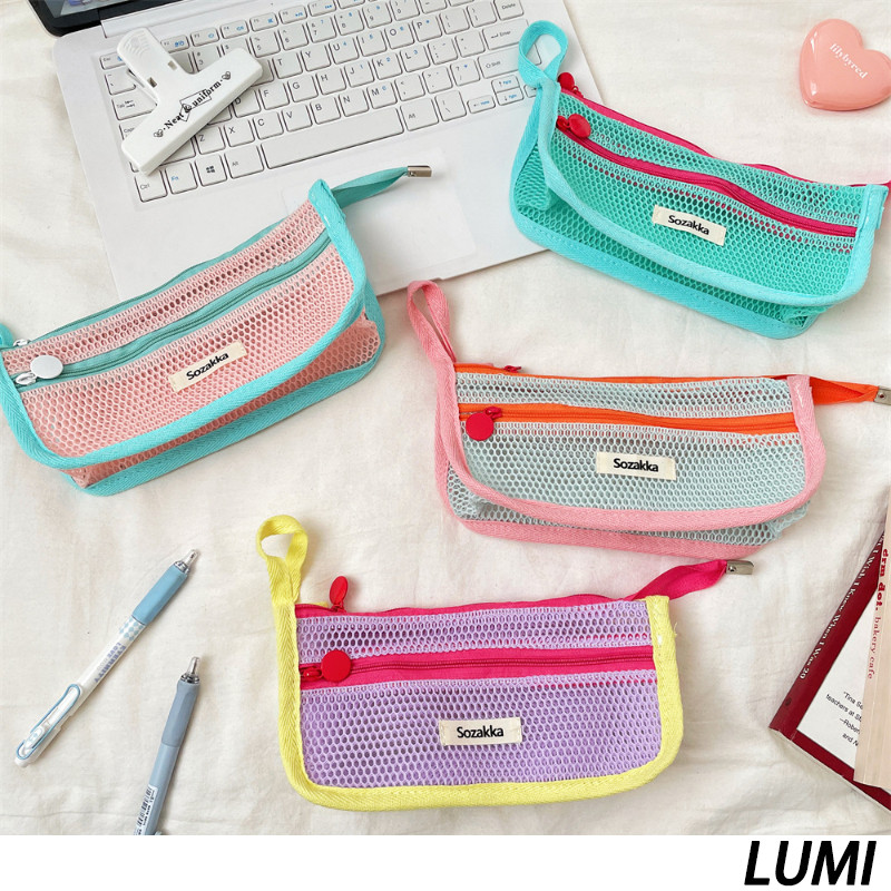 

【LUMI】Tas Kosmetik Dopamin Kapasitas Besar, Tempat Pensil Jaring Portable untuk Penyimpanan Alat Tulis M307