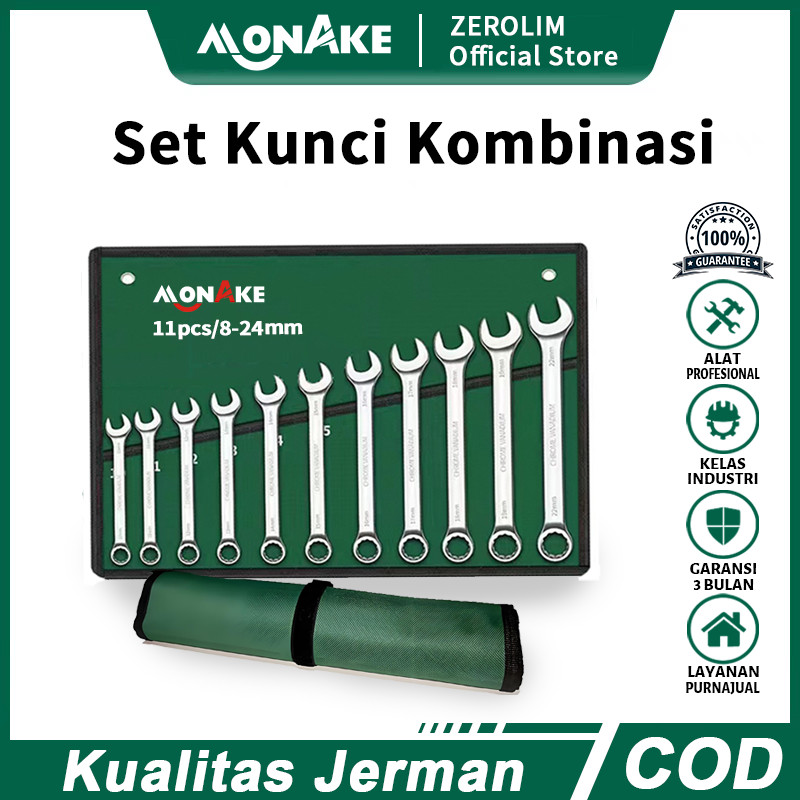 MONAKE JERMAN kunci ring pas set Pas 8-24mm/dengan tas penyimpanan Set 11 pcs Kunci ring pas Set