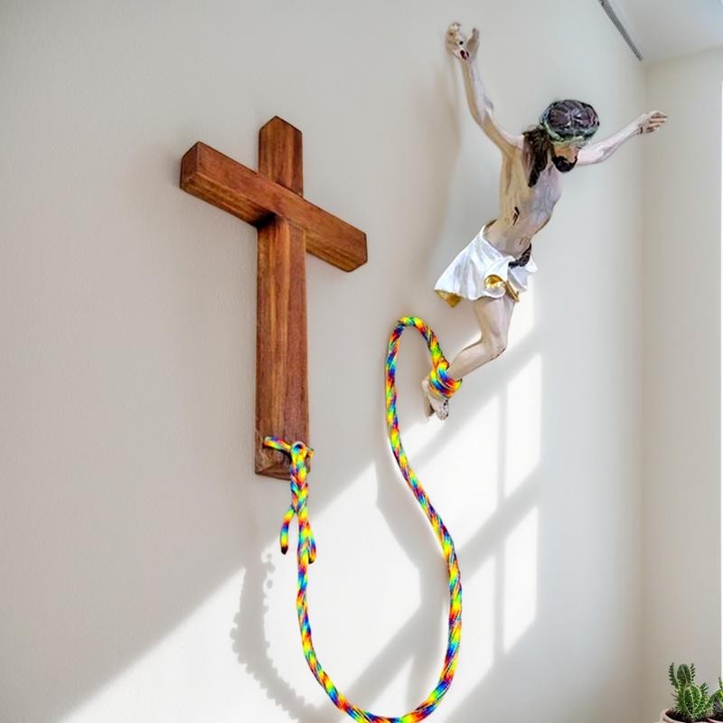 

Bungee Jesus Crucifix Wall Art Decor Jumping Jesus Resin Figurine Decorative Jesus Resin Craft Statues for Home Church Decor