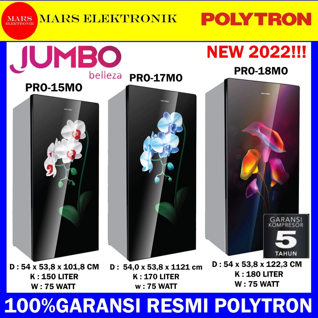 KULKAS POLYTRON PRA 15 / 17 / 18 MOW MOB MTR - NEW 2022 / BELLEZA / 150L / 170L / 180L / GARANSI RES