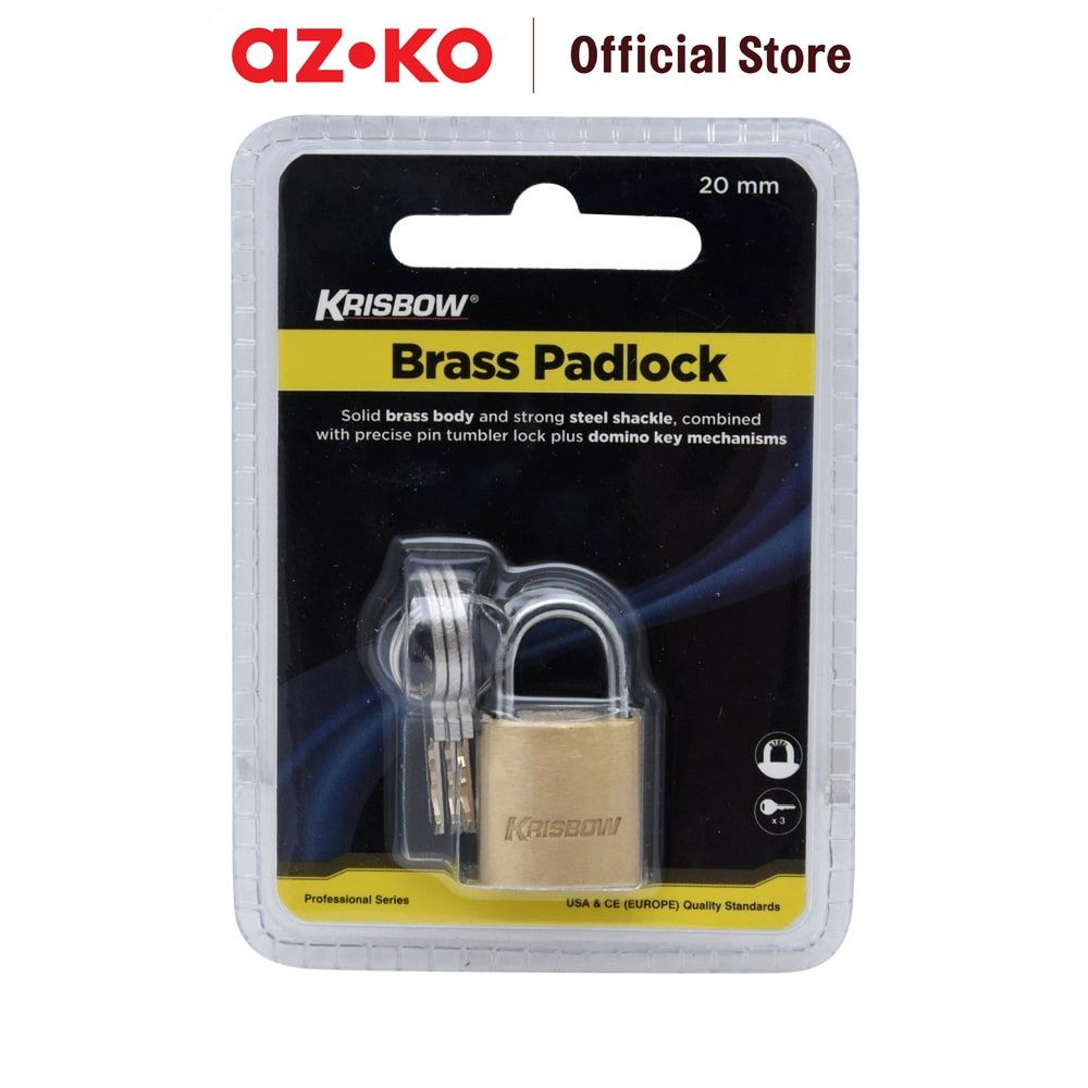 AZKO Krisbow Gembok Kuningan 2 cm Bc9020 Padlock Gembok Pintu Pager Rantai Pengunci Pengaman Pagar P