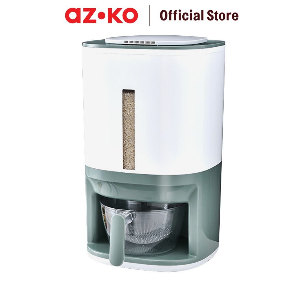 AZKO Kris 12 Kg Tempat Beras Dengan Pengukur Dan Saringan - Putih Rice Container Food Grade Kotak Be