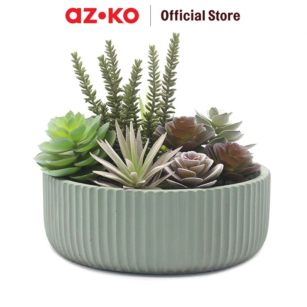 AZKO Arthome 20.3 cm Tanaman Artifisial Sukulen Dengan Pot - Hijau Tumbuhan Tanaman Buatan Dekorasi 