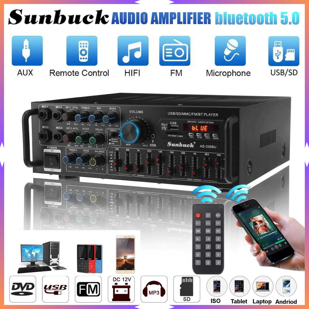 STOK READY Sunbuck Audio Amplifier Bluetooth EQ Karaoke FM Radio 2000W / ampli bluetooth speaker akt