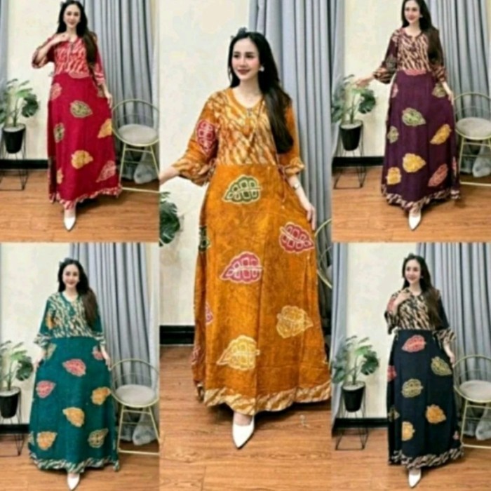 Daster Maura Panjang - Daster Batik Rempel Lengan Panjang Busui - Longdress Maura - Tunggadewi, Hita