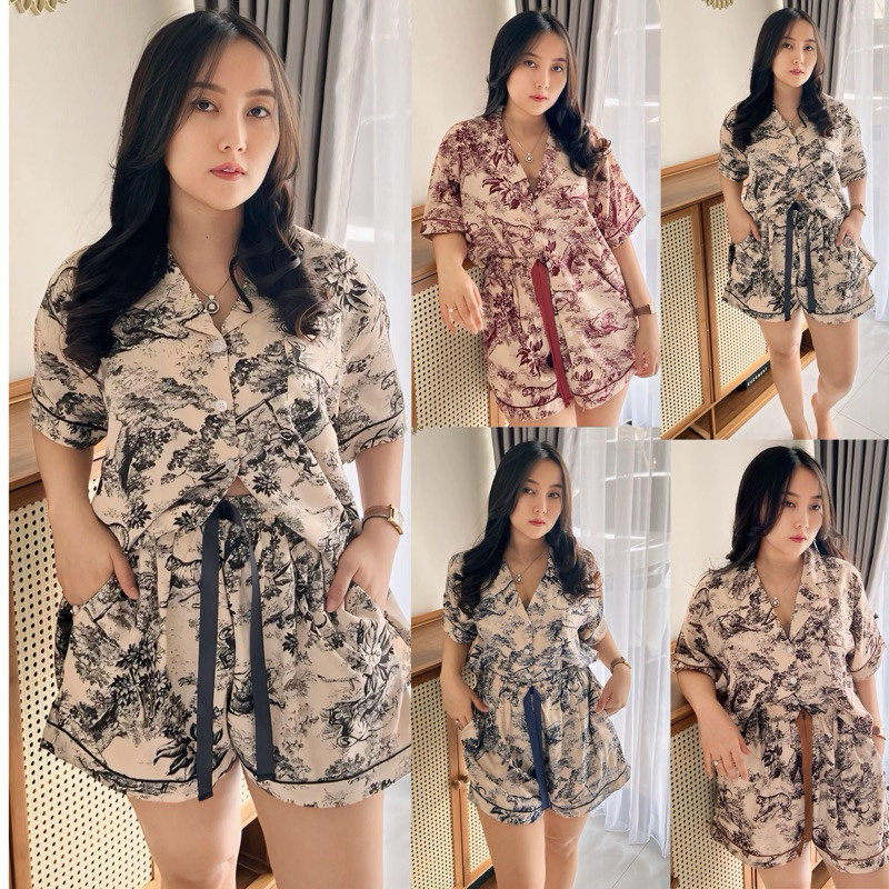 FR54E [BEST SELLER] WENGGO - MILEYA Set ( DIOR SERIES ) Rayon Premium One Set Celana Pendek Lengan P