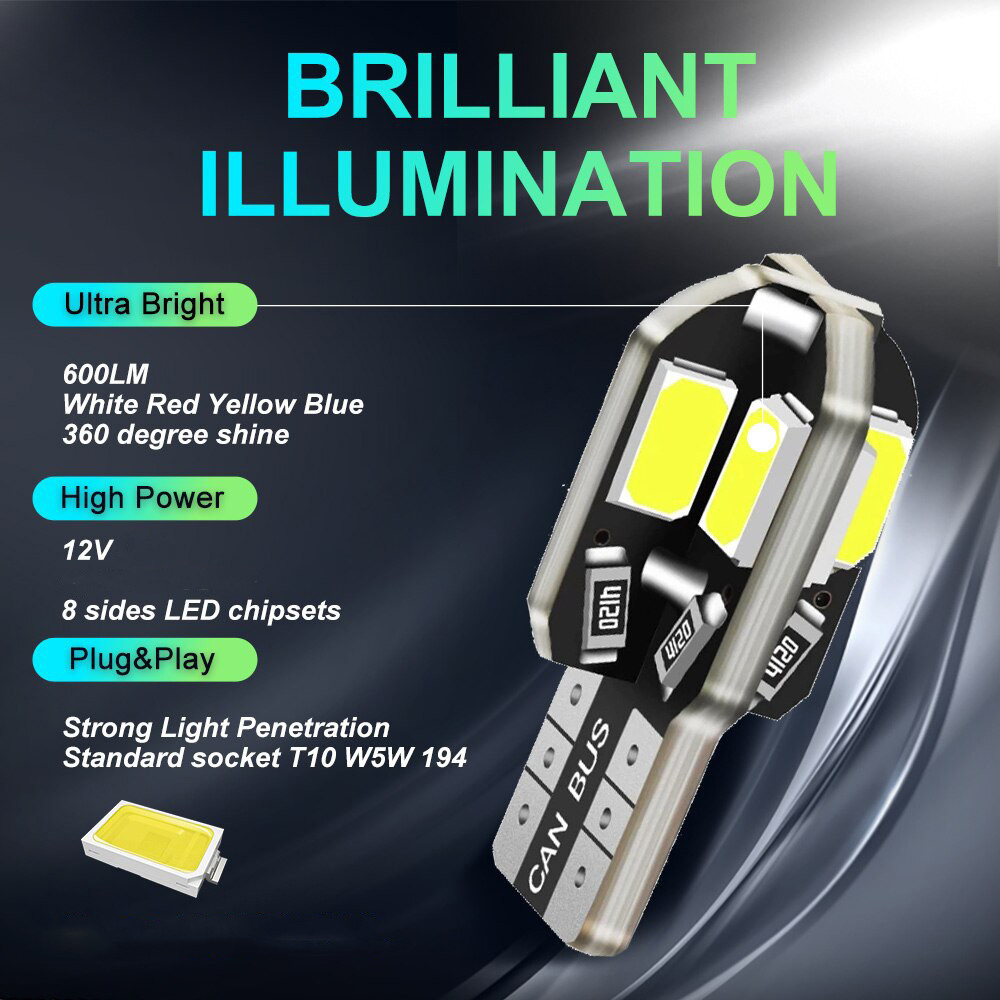 

- ASLENT Lampu Parkir Mobil LED Canbus LED T10 W5W 12V Cool White 1 PCS - 8SMD -
