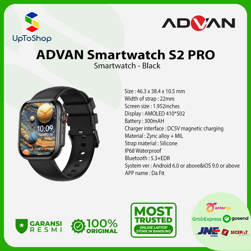 ADVAN Smartwatch S2 PRO | Amoled 1.95 inch Slim | AI Voice Bluetooth Call | Waterproof