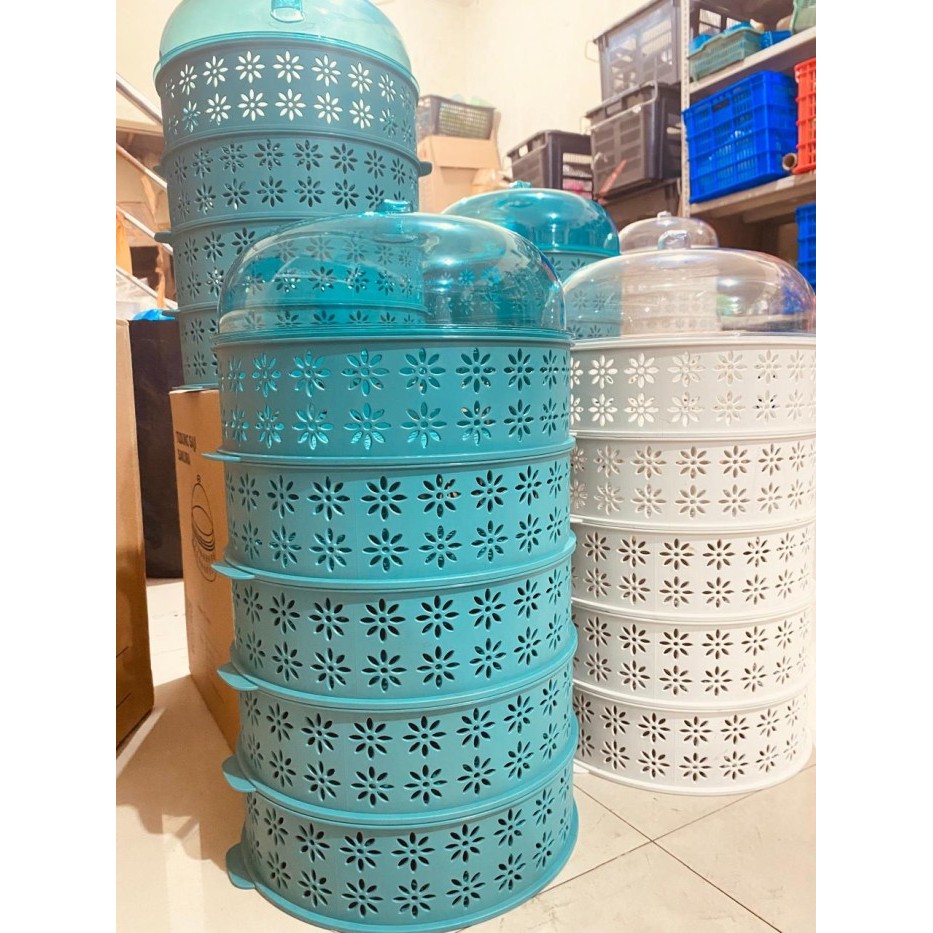 Tudung Saji Estetik Sakura Tudung Saji Susun Tingkat Food Rack Storage Makanan - putih Hijau