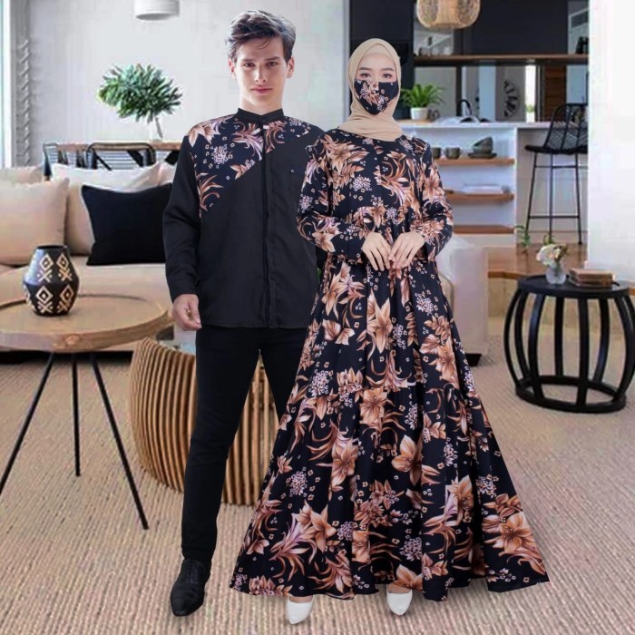 couple lesti hitam baju gamis koko pasangan jumbo bagus murah fit ktf