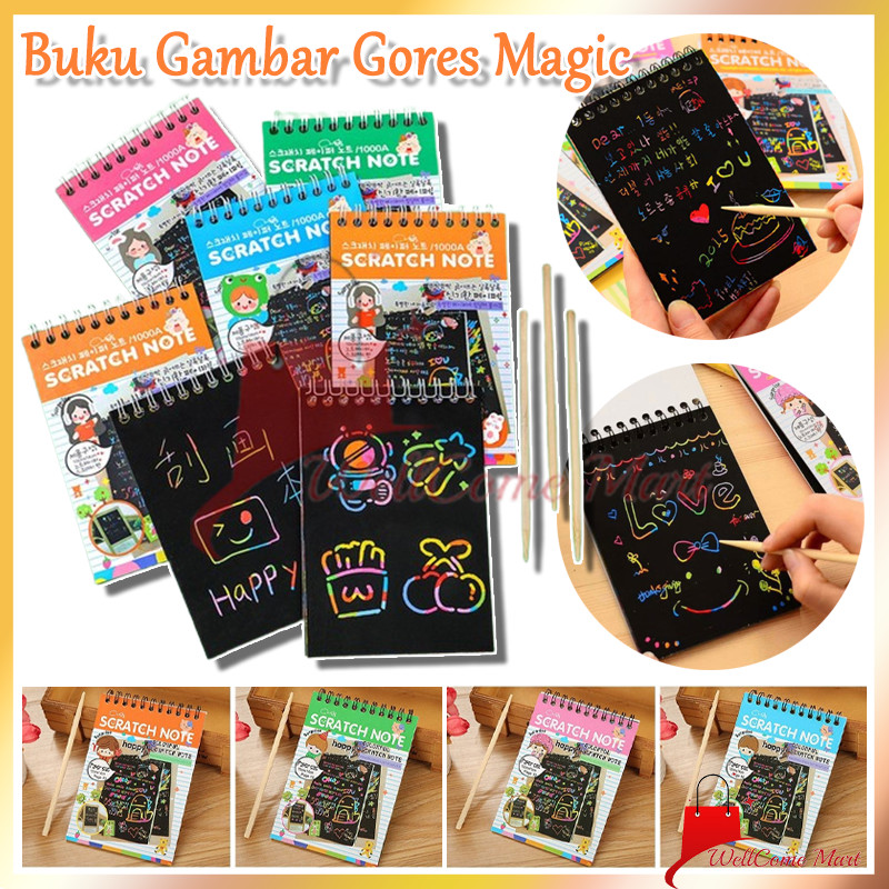 

Buku Gambar Gores Magic/Scratch Note Magic Book Warna Warni /Buku Mini Gores Magic Baru
