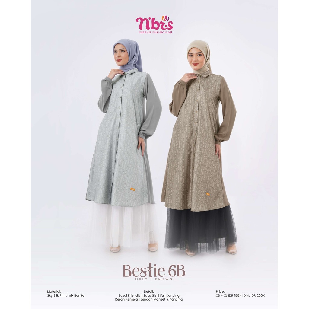 Atasan Muslim/Tunik Nibras/Atasan Muslim Panjang/Tunik Bahan Silk Polyester/Bestie Series 6b By Nibr