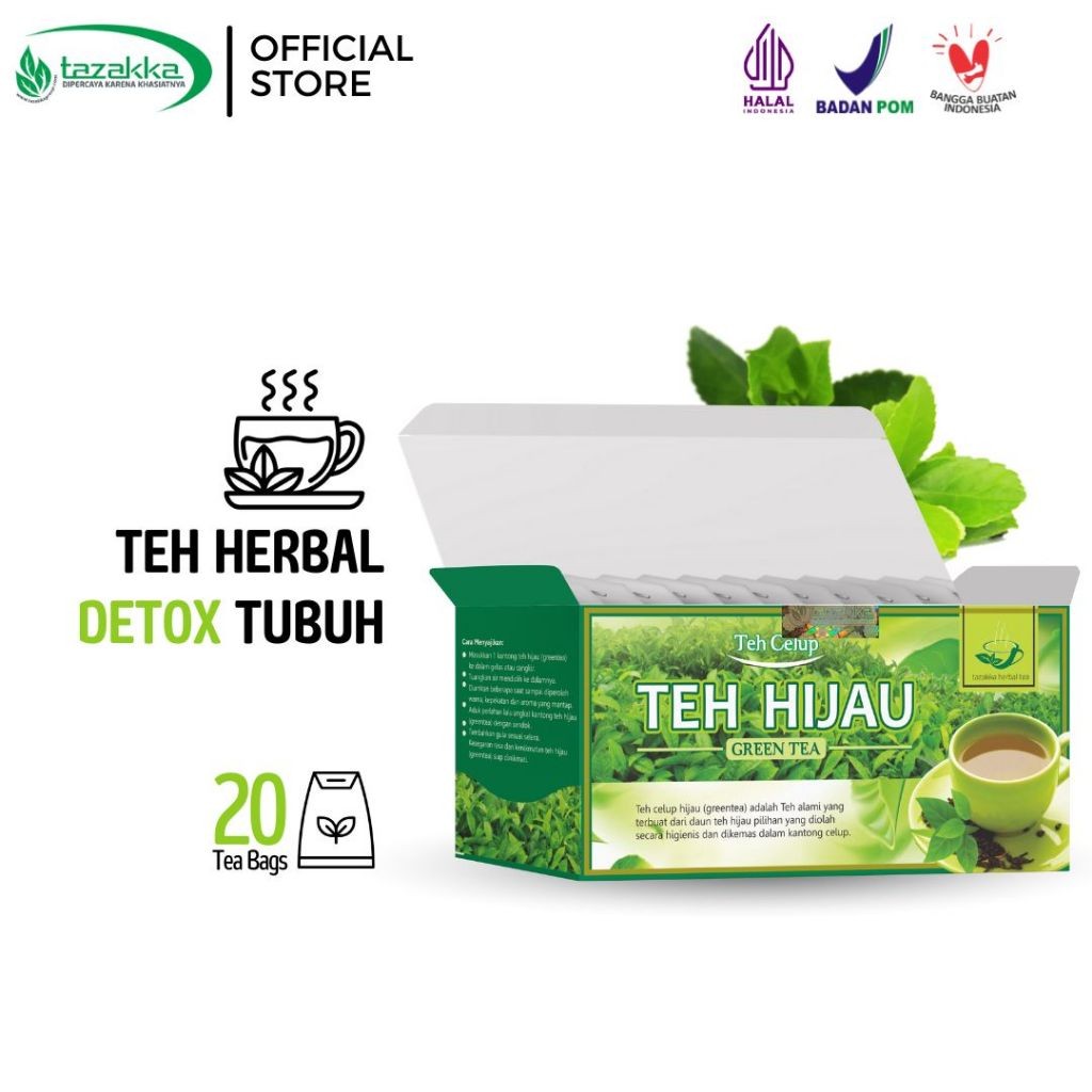 

TAZAKKA Teh Hijau Diet Pelangsing Asli Herbal 20 Kantung Tea Bag Green Tea Detox Penurun Berat Badan Original