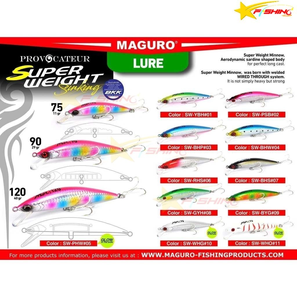 Umpan MAGURO Provocateur Super Weight Sinking Fishing Lure Minnow 7,5 9 12 cm 11gr 29gr 40gr_SS