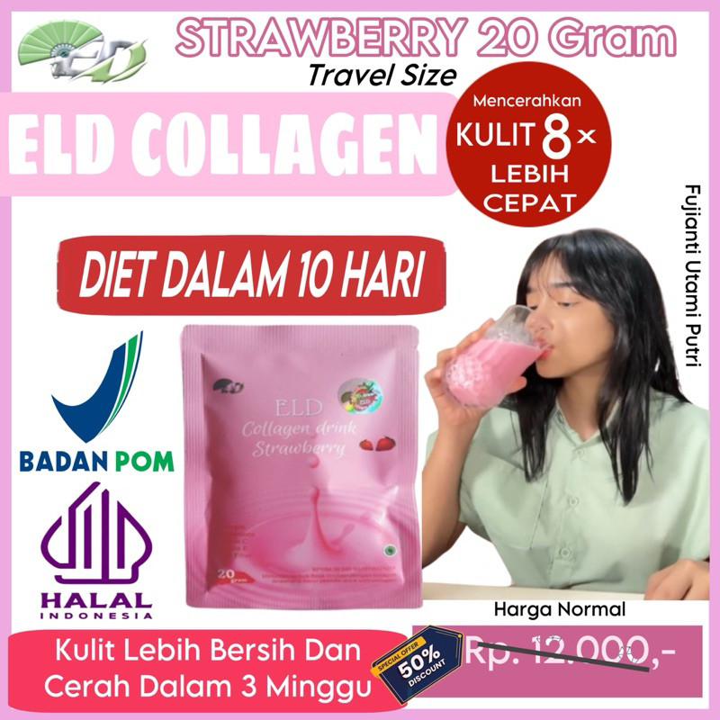 {COD} BN [BPOM] 20gr ELD Collagen Drink Rasa Strawberry Minuman collagen Pemutih badan / Collagen Ko