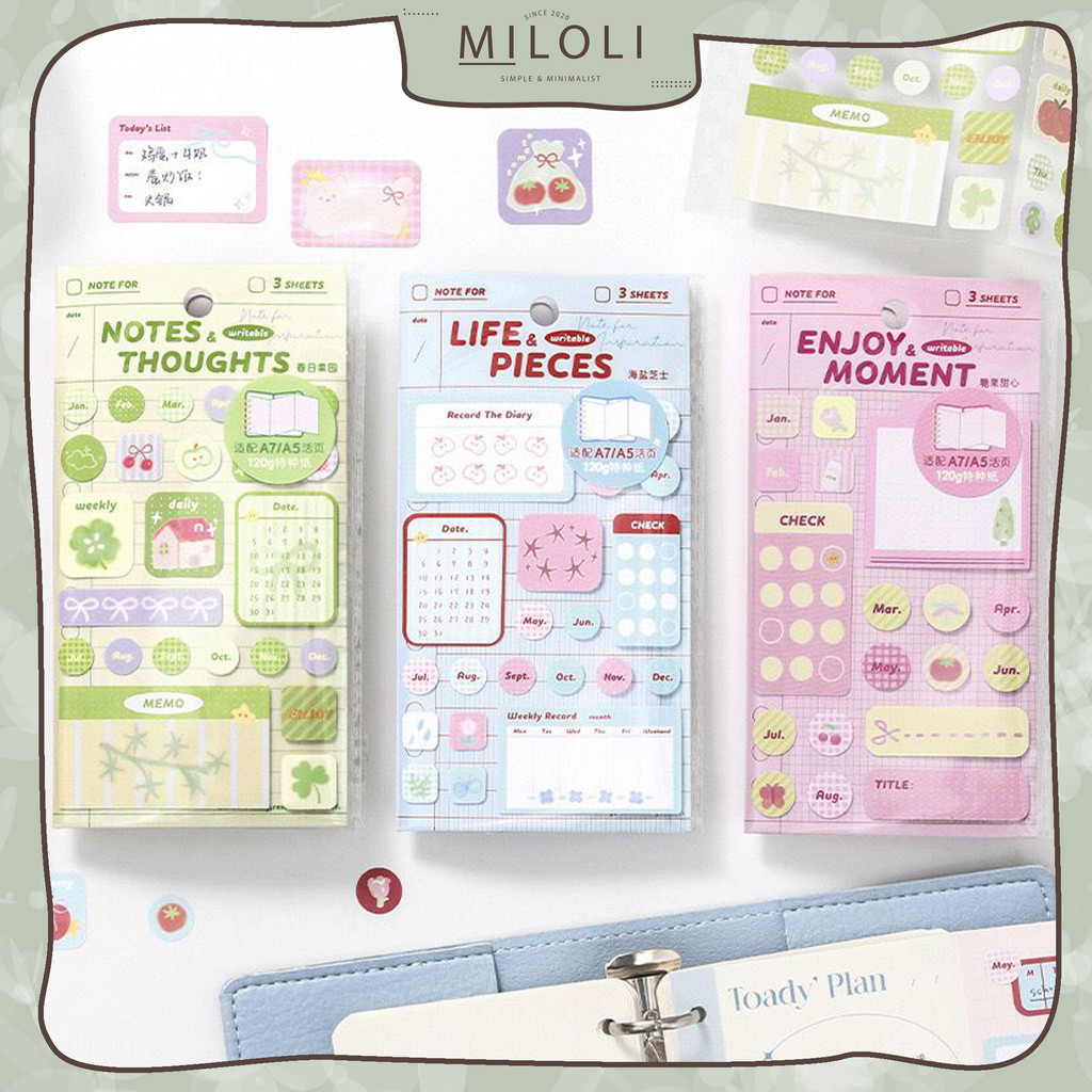 

[MILOLI] 3Sheets STICKER LIFE RECORD BOOK SERIES PET Mini DIY Diary Jurnal BUJO Planner Deco Stiker Hias - B0538
