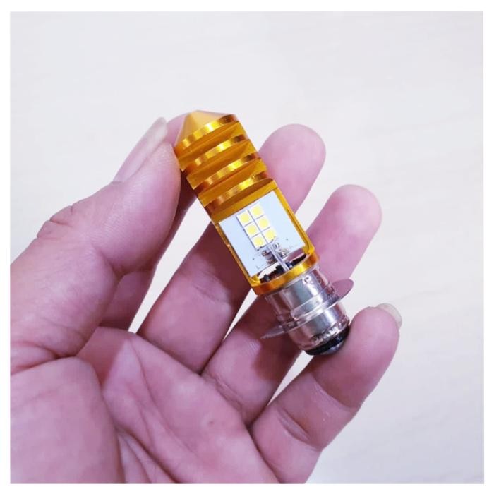 BOLAM LED/LAMPU UTAMA DEPAN LED MOTOR VARIO KARBU/VARIO FI/VARIO 110 - Cassing Gold, 12titik Putih