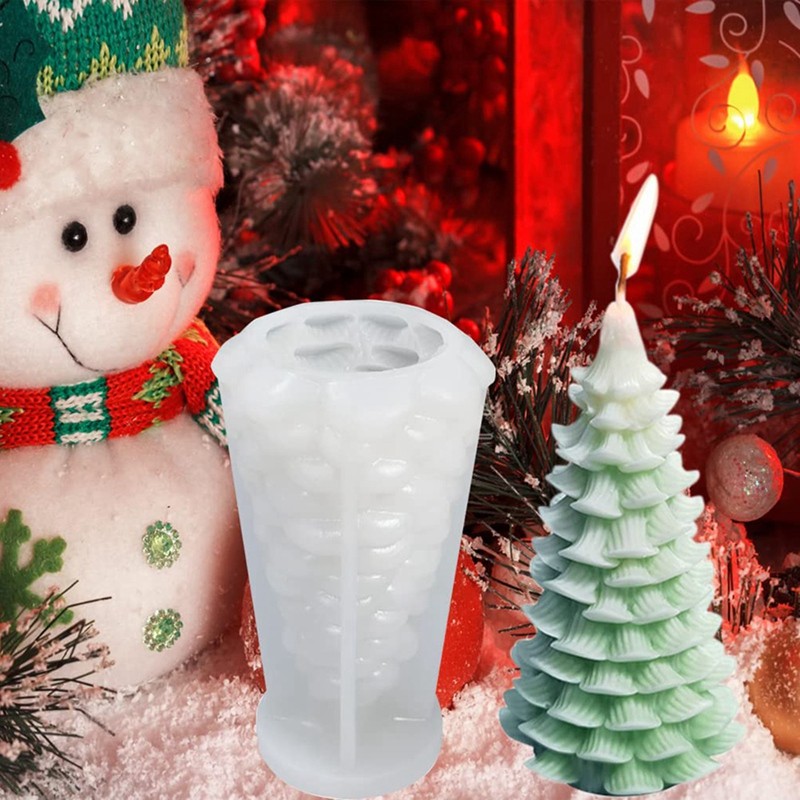 

3 Piece Trees Candle Mold White Silica Gel 3D DIY Silicone Candle Mold Resin Casting Mold Xmas Pine Trees Soap Mold