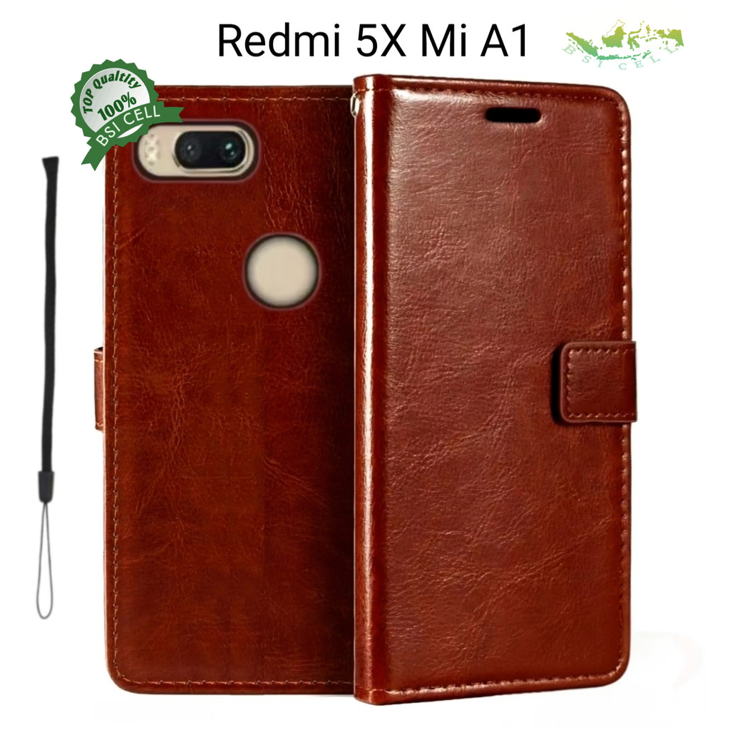CASE XIAOMI REDMI 5X/XIAOMI MI A1 LEATHER CASE SARUNG HP DOMPET KULIT FLIP COVER CASE BUKA TUTUP KES