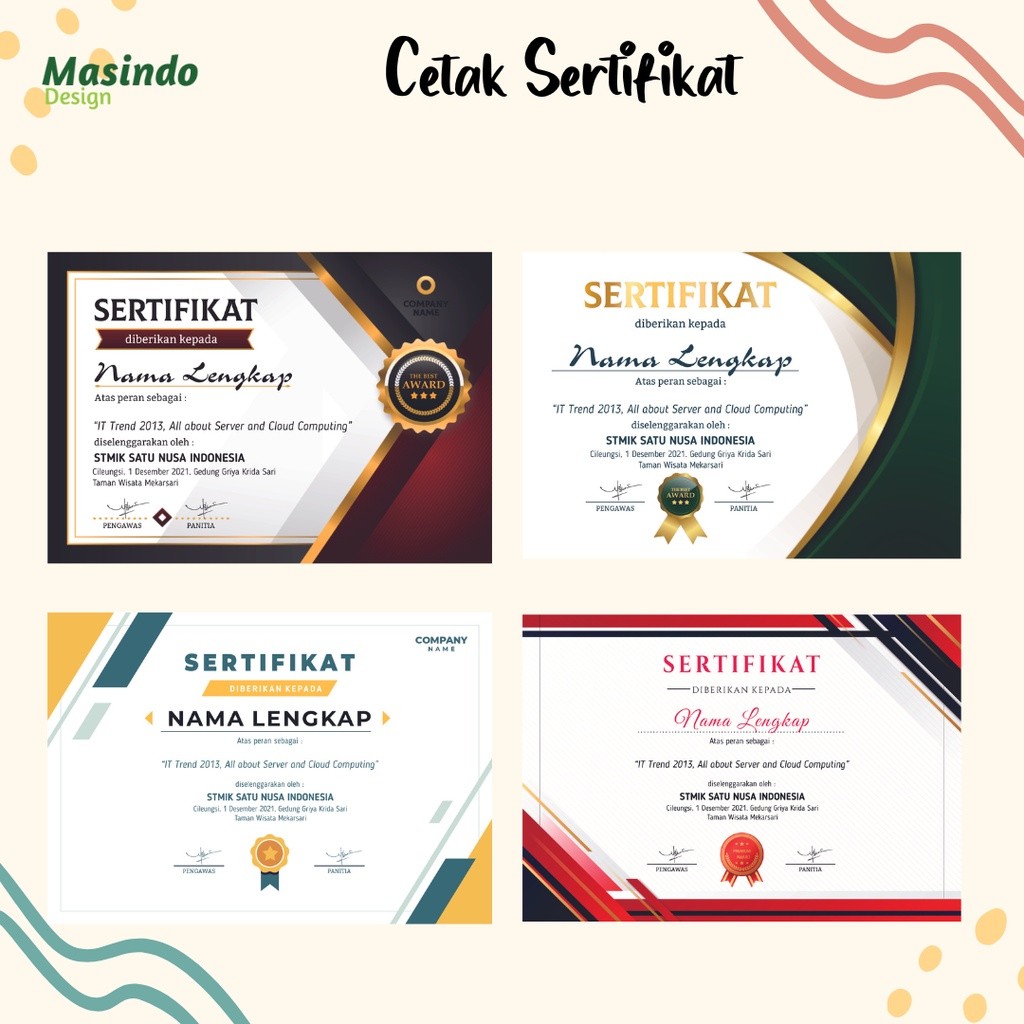 

Sertifikat Piagam Penghargaan Custom Murah / Cetak Sertifikat Piagam Murah Berkualitas Masindo Design