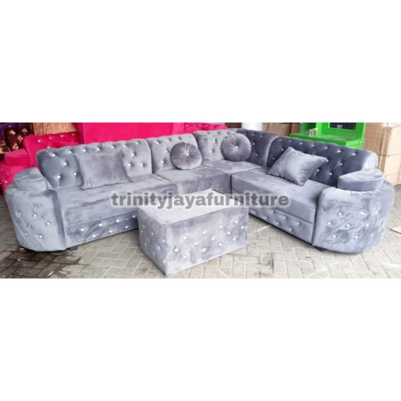 Sofa L Smock Bulat Kain Bludru/Trinityjayafurniture