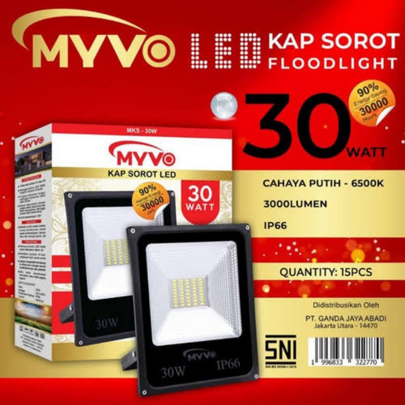 MYVO KAP SOROT LED 30 WATT / MYVO LAMPU TEMBAK MURAH 30 WATT / 100% ORI Bergaransi Terang Anti Flick
