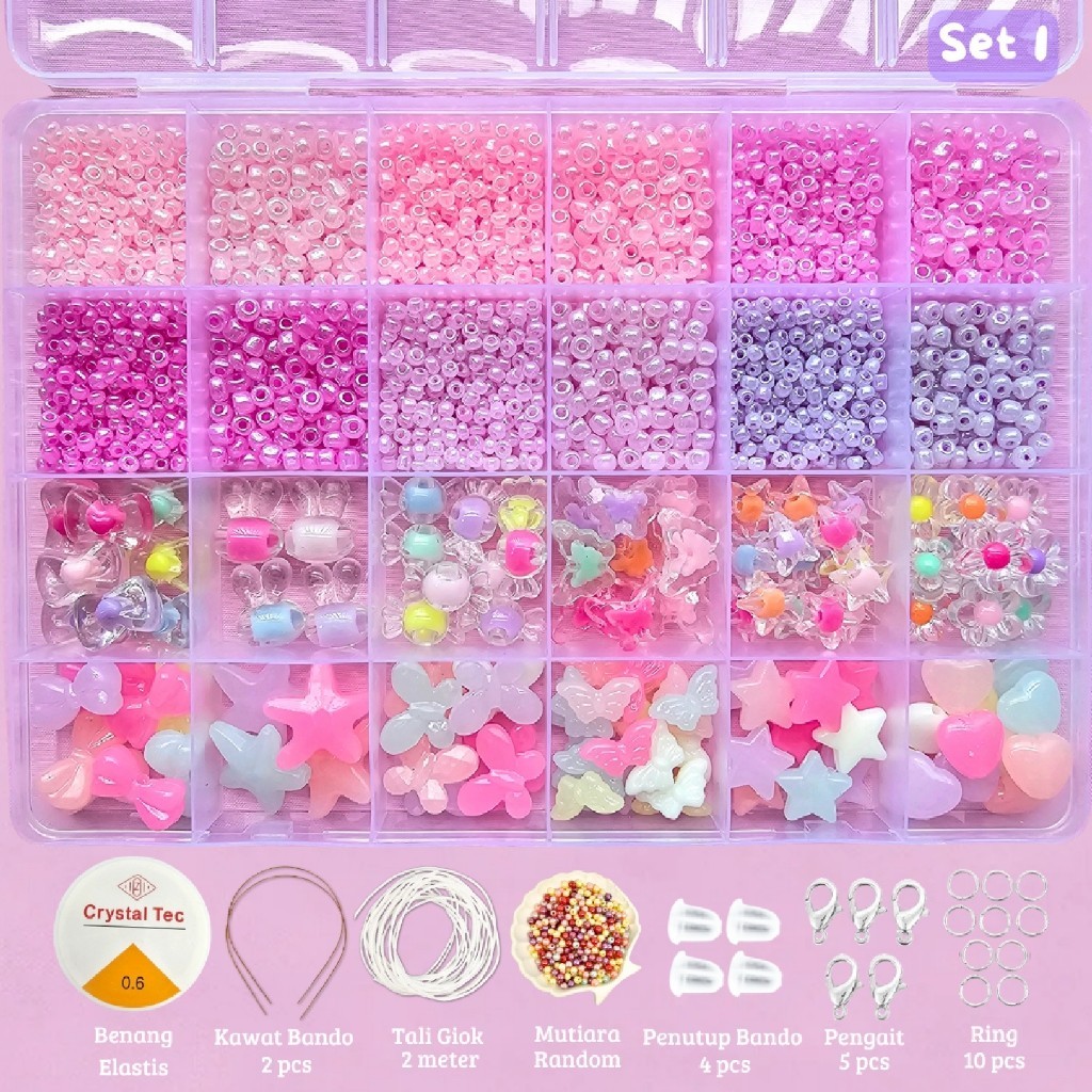 Mainan Anak Anak Manik Manik Pernak Pernik Gelang 1 Box Lengkap - Tayo Mote DIY