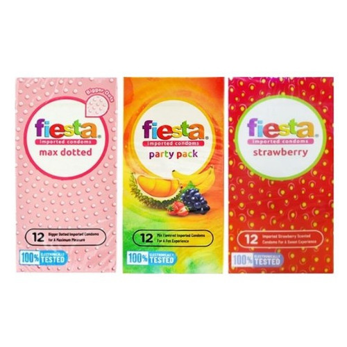 Paling Baru Di Toko Kami (BISA COD)~  FIESTA KONDOM - 1 Pack isi 12 pcs Strawberry Max Dot Party