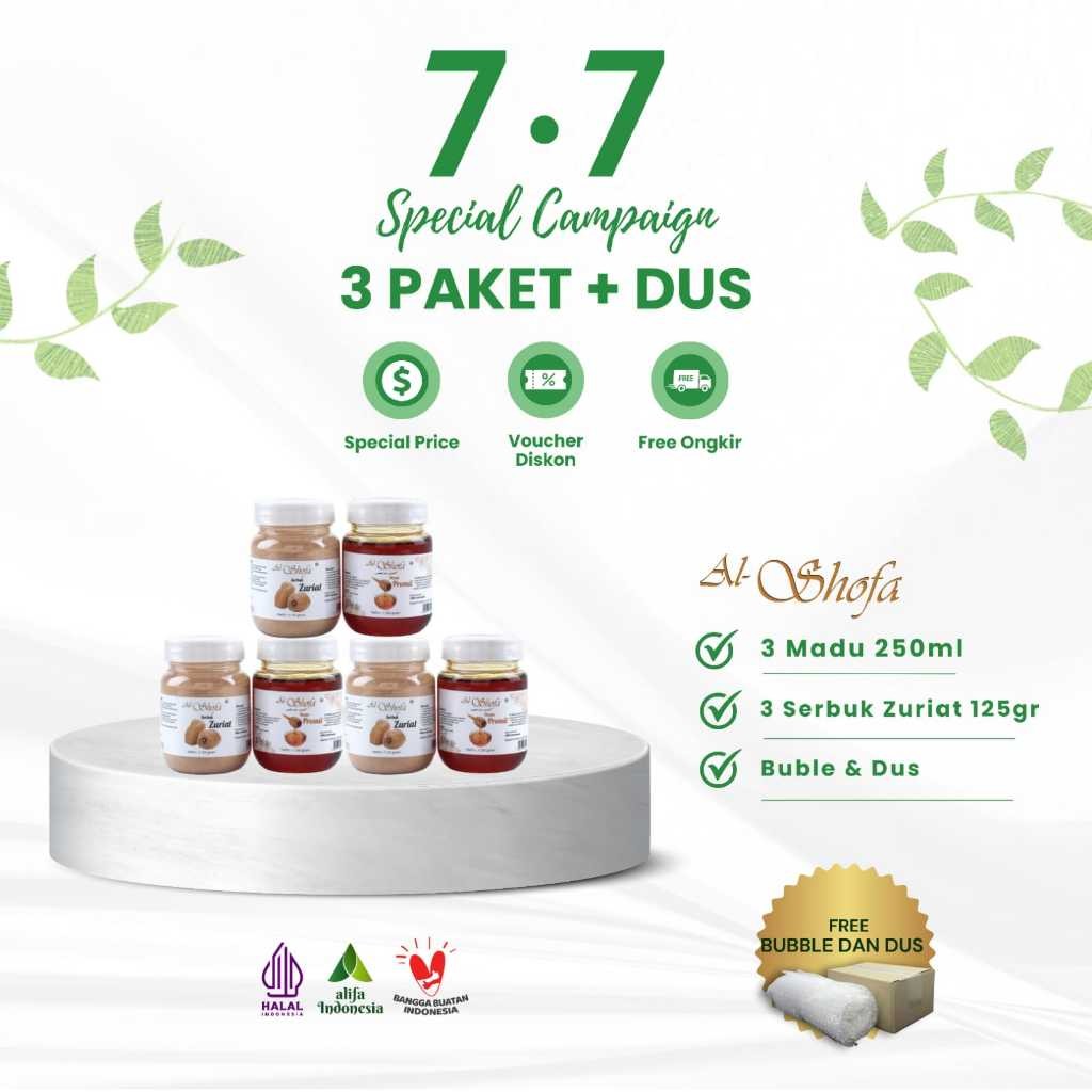 

New Paket 3 Serbuk Zuriat Al Shofa 125gr dan 3 Madu Promil Al Shofa 250ml Free Kardus dan BubblePremium