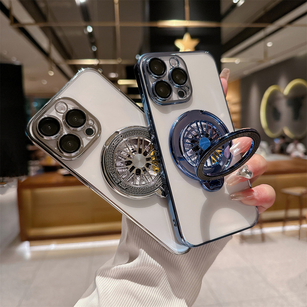 Rotate Gyro Holder Magnetic Phone Case for iPhone 16 ProMax 15 14 13 12 Pro Max Plus Plating Transpa