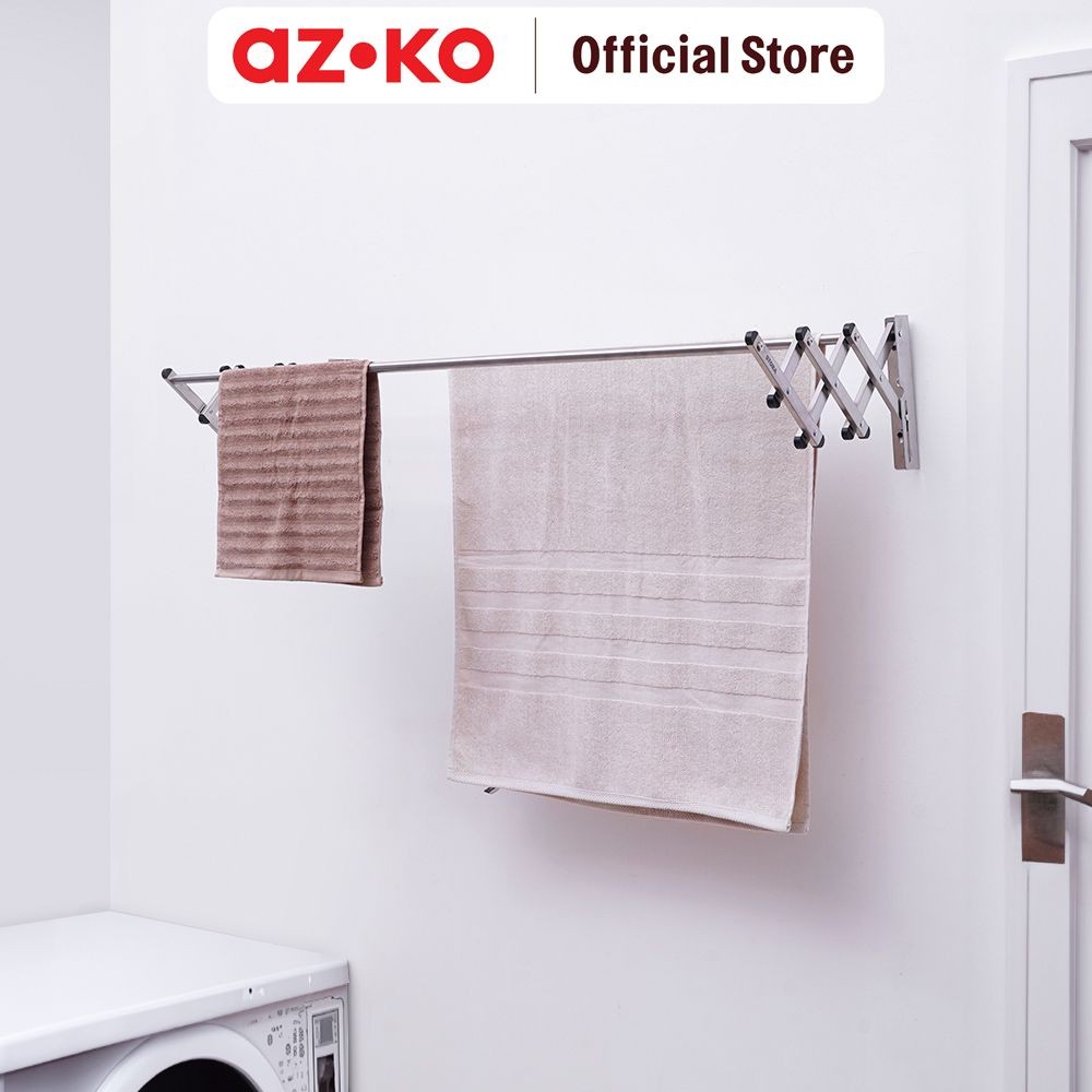 AZKO Stora 120 cm Jemuran Baju Dinding Stainless Steel Gantungan Handuk Rak Jemuran Indoor Pengering