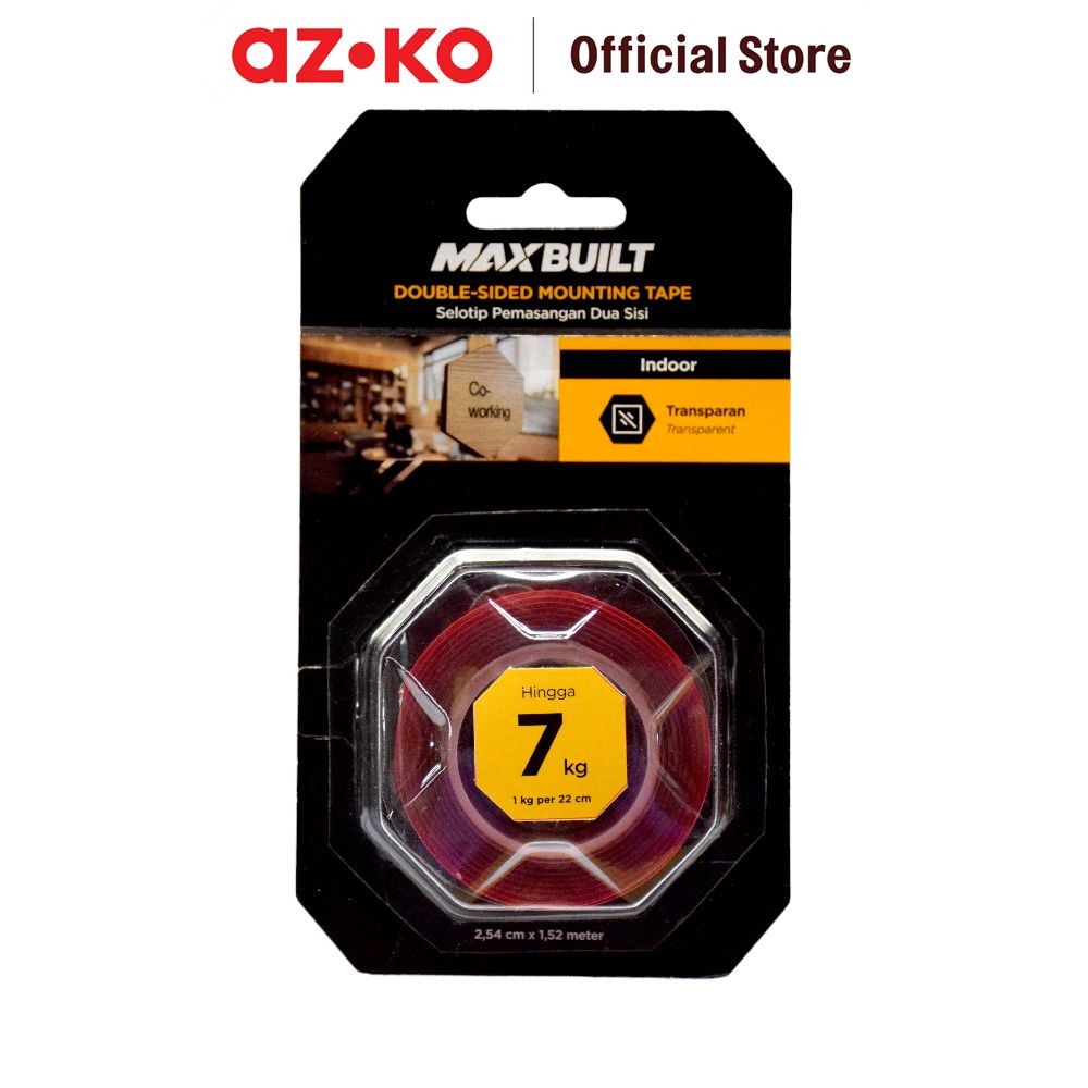 AZKO Maxbuilt 2.5 cmx1.5 mtr Isolasi Mounting Tape Transparant Isolasi Lakban Perekat Alat Penempel 
