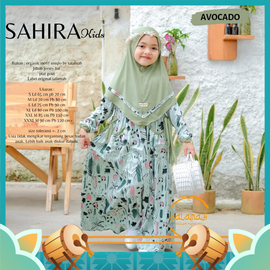 Gamis Anak Murah / Gamis anak SAHIRA KIDS Plus Jilbab List dan Plat Gold | usia 2 3 4 5 6 7 8 9 11 -