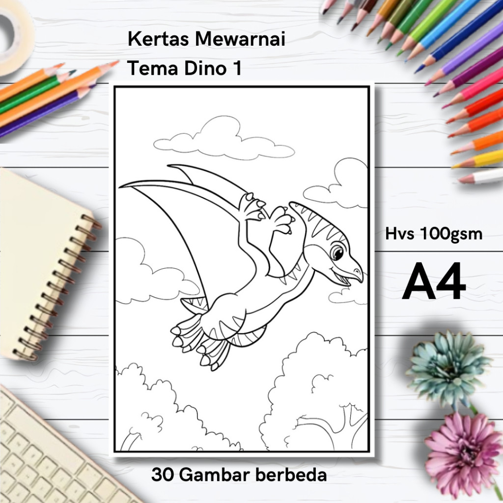 

30 Gambar Kertas mewarnai anak / Coloring / Sketa Tema Dino 1claraa aurel