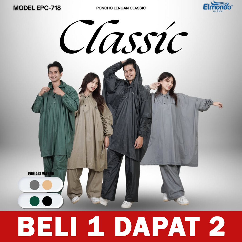 (PAKET HEMAT) Jas Hujan Ponco Celana Elmondo CLASSIC MODEL BARU 718 BELI 1 DAPAT 2 PCS