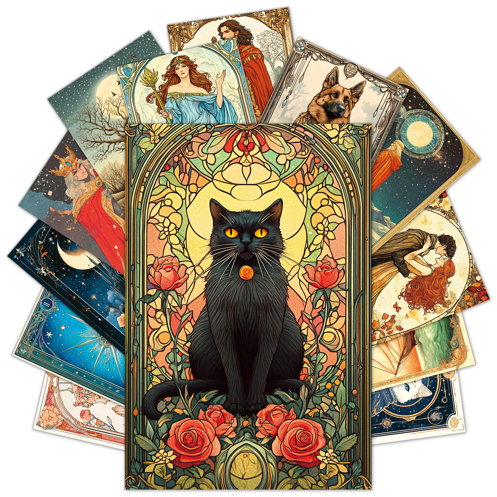 

50pcs Tarot Card Wall Art Prints,Retro Postcards with Black Cat Moon,Mini Poster for Room Wall Decor,Vintage Greeting Card Gifts