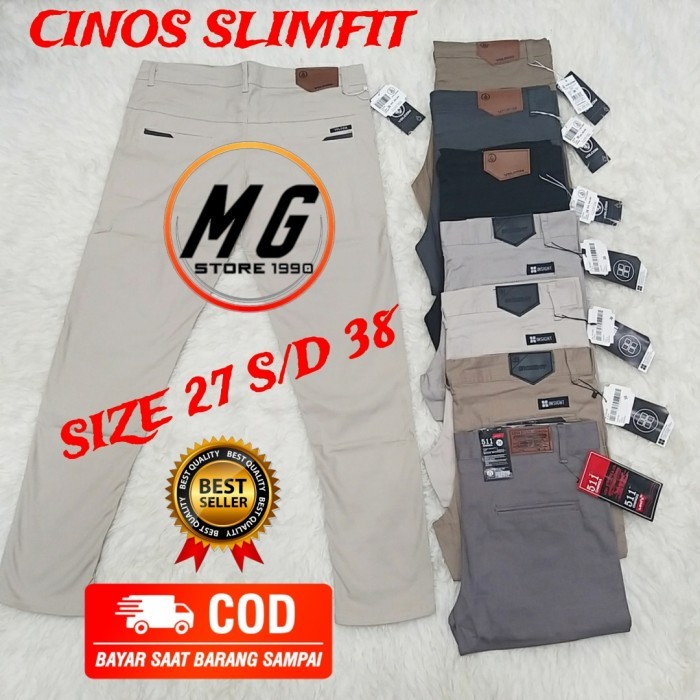 laris -CELANA PANJANG CHINO CHINOS BAHAN HITAM FASHION SLIMFIT PRIA LAKI-LAKI - putih tulang, 27