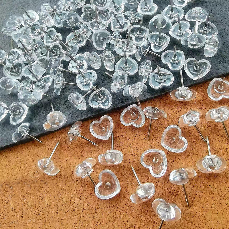 

100 pcs Transparent love heart push pins thumbtacks peach heart I-beam nails painting push pins wood paneling wall push pins