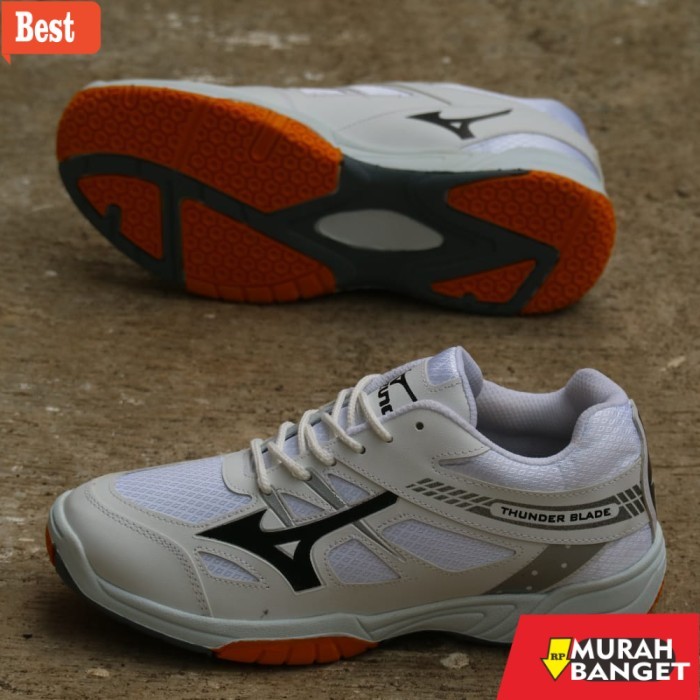 sepatu lari lokal terbaik 2025 Sepatu sport Pria Badminton/volly/Running MIZUNO Thunder blade Putih 